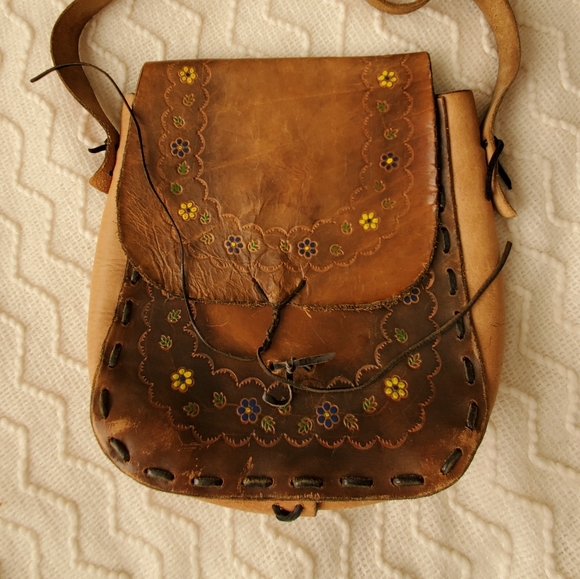 Vintage 70s leather Hippie Sachel purse - Picture 3 of 6